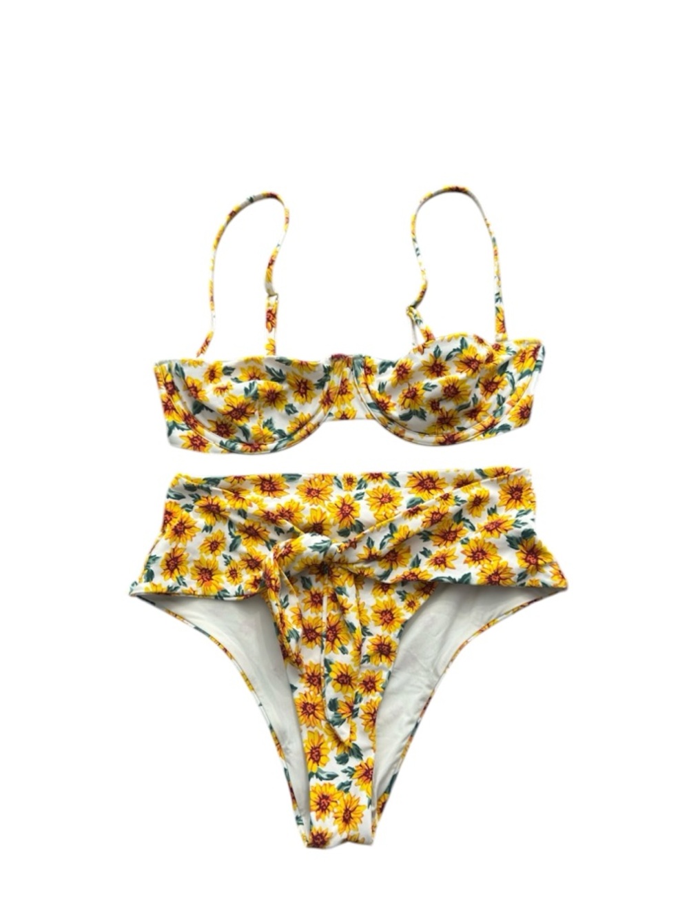 WeWoreWhat Sunflower Floral Bikini Set XS Underwire Top High Waist Tie Front